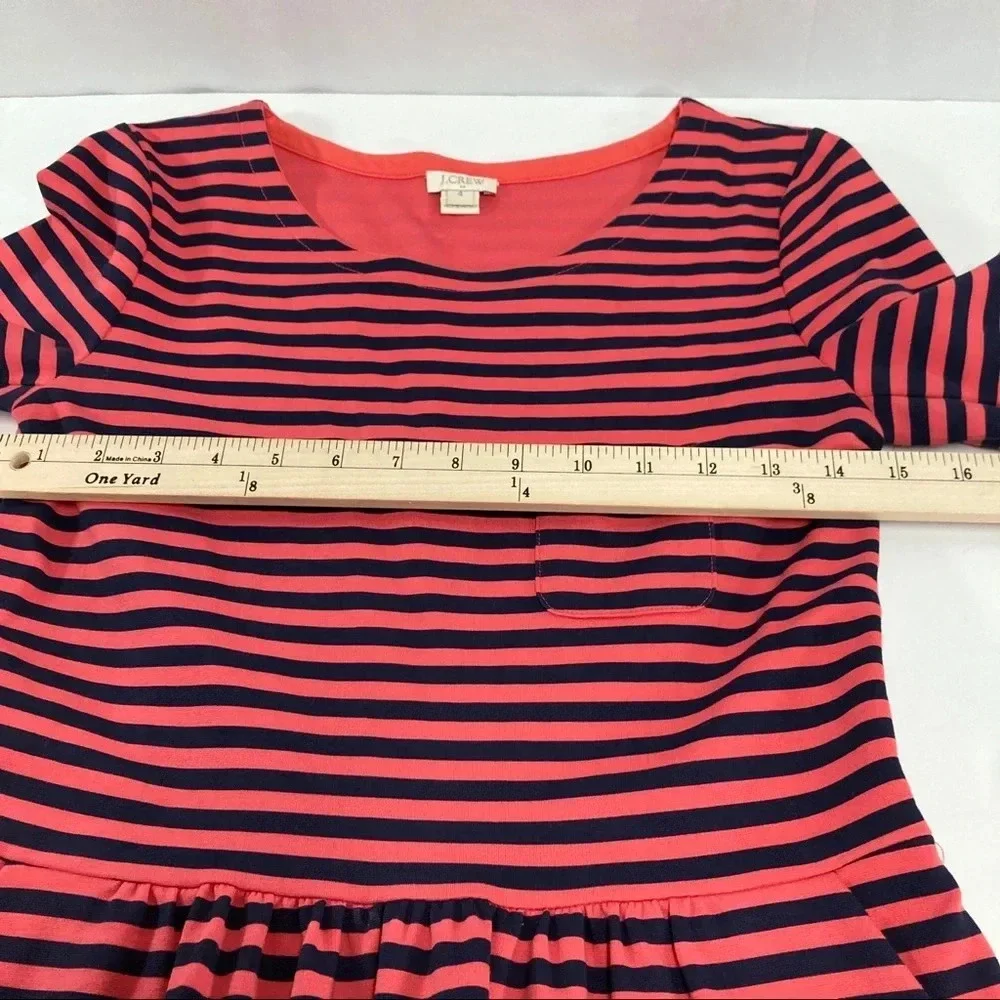 J. Crew Women's Size 4 Long Sleeve Striped Dress Pockets Navy/Coral